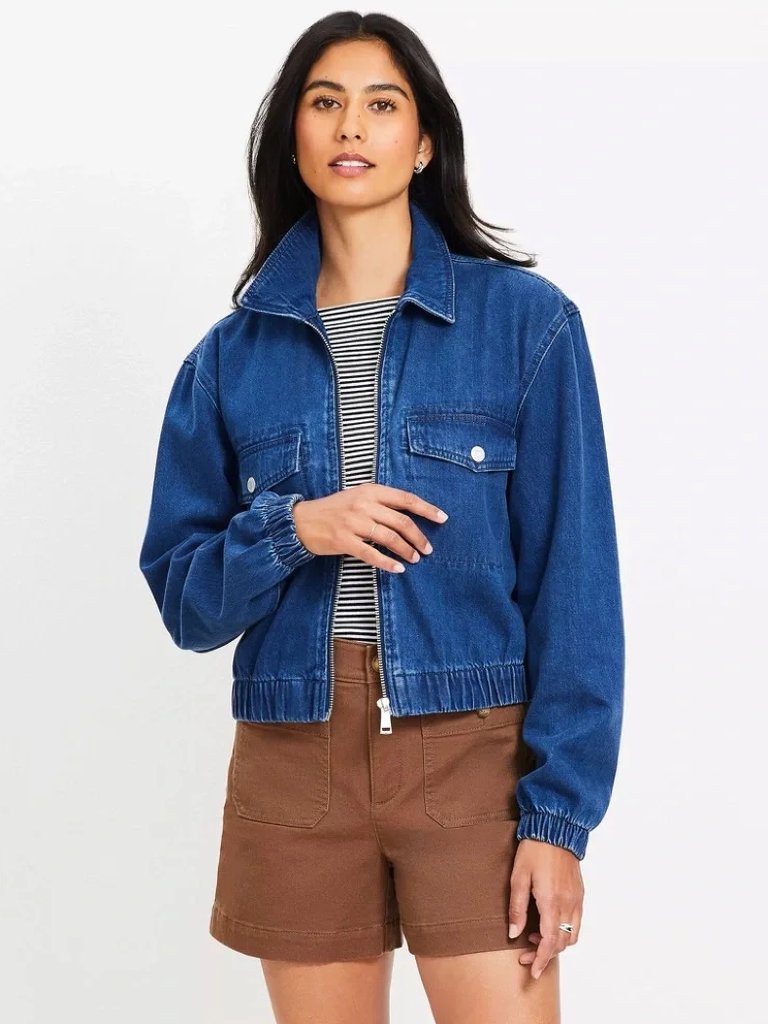 Loft Womens Denim Bubble Bomber Jean Jacket